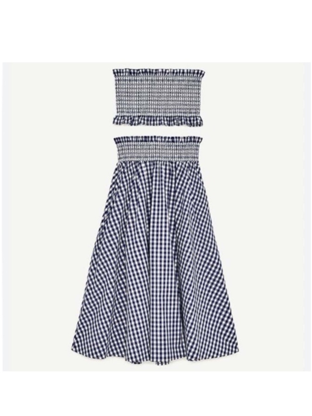 Zara navy and White Gingham Midi Skirt - Picture 2 of 3